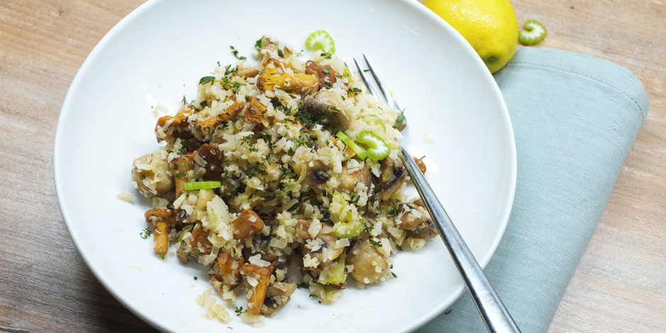 Kerstins Keto, Pilzpfanne mit Blumenkohlreis