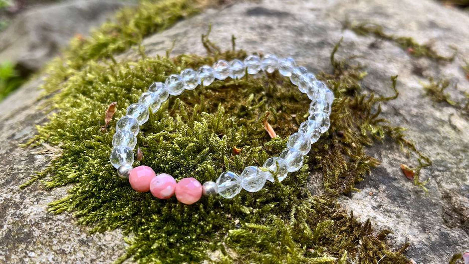 Armband mit Bergkristall und rosa Andenopal