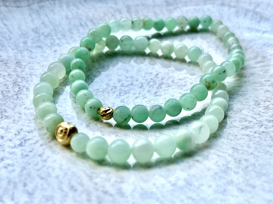 Filigranes Armbänder mit grünen Chrysopras Perlen