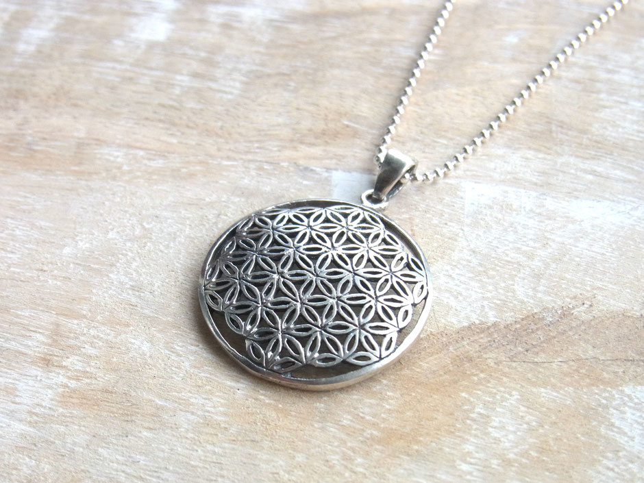 Silberkette mit großem Blume des Lebens Anhänger in Silber