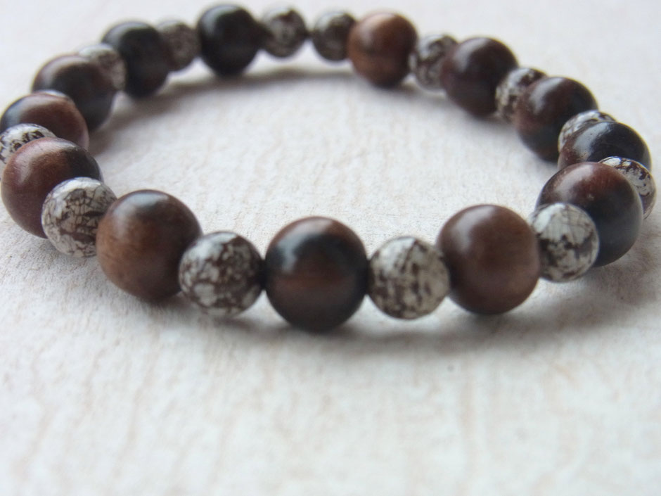 Braunes Achat Armband mit Rosenholz Kugeln