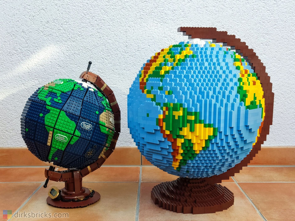 comparison of the Globe with the LEGO® Ideas Set 21332 Globe