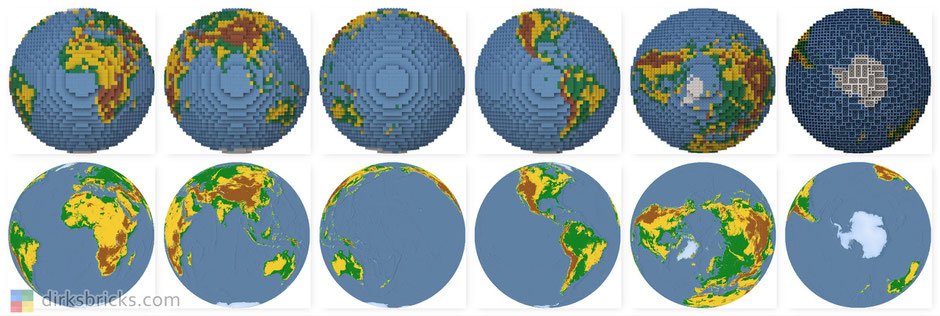 comparison of the LEGO® globe with the 'real' world