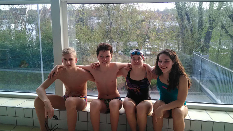 Trainingsgäste bei Wassersport-Hünfeld aus Gelnhausen v.l.n.r: Marius Fleck, Alec Mangin, Annika Fleck und Leia Marinovic (SV Gelnhausen)