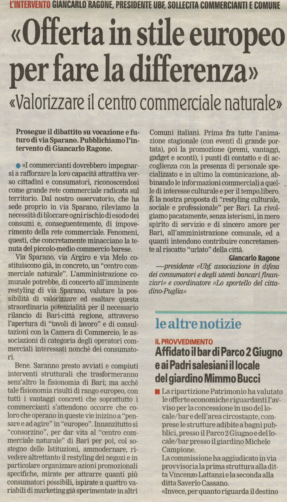 La Gazzetta del Mezzogiorno del 15 giugno 2016.