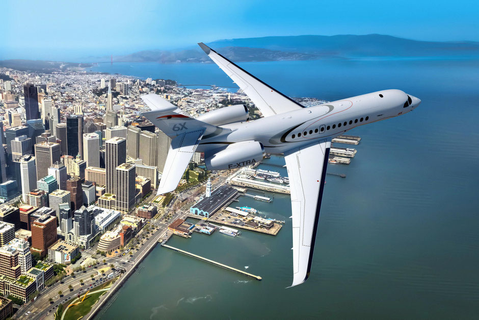 Die Falcon 6X soll bereits 2021 zum Erstflug starten. Der Langstrecken-Jet bietet ausreichend Reichweite, um wichtige Ziele auf der ganzen Welt nonstop zu verbinden. Foto: Dassault Aviation
