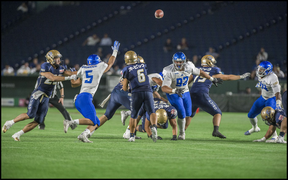 Despite constant pressure Obic QB Shun Sugawara threw for four touchdowns  - Chris Pfaff, Inside Sport: Japan, Sept 5, 2017