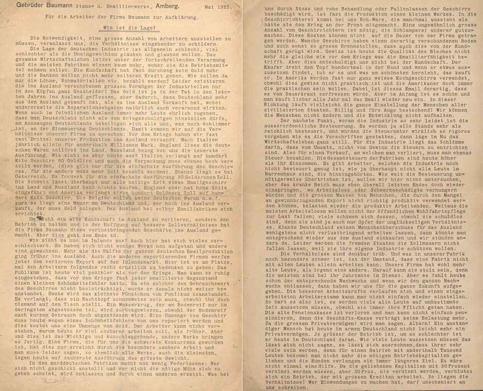 Informationsschrift an die Mitarbeiter (Mai 1925)