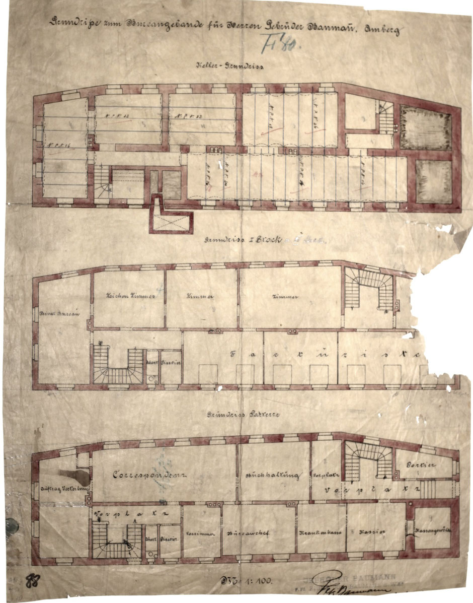 Plan des neuen Bürogebäudes, Plan von 1900 - Bauausführung 1903.[10]