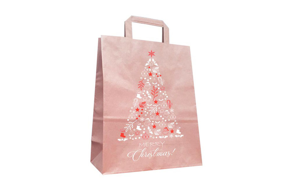 Weihnachtstüten aus Papier Tannenbaum aus Kraftpapier braun mit Papiergriff