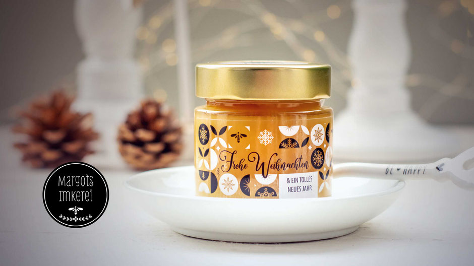 Ein kleines Geschenk zu Weihnachten - für Kunden, Mitarbeiter, Freunde und Nachbarn. Köstlicher Honig im hübschen Geschenkglas.