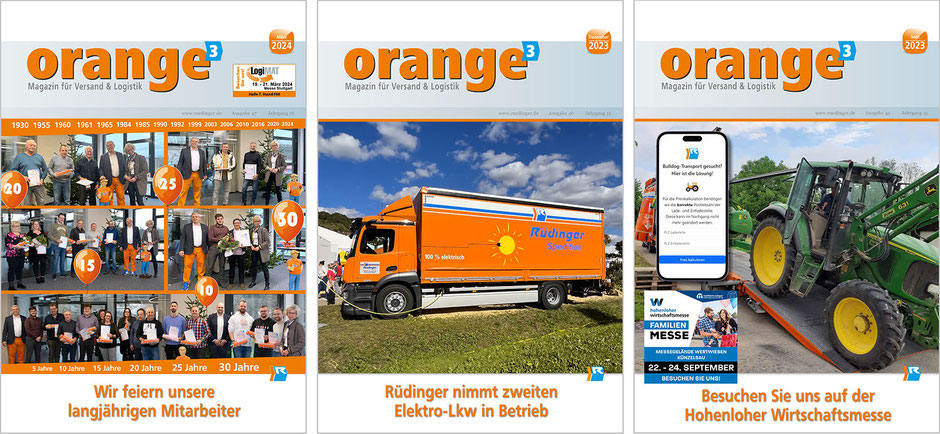 Drei „Orange³“ sieht man als Titelblätter nebeneinander.