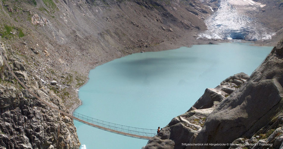 Gletschersee Berner Oberland, Glacier lake Switzerland, Triftbrücke, Glescher Hängebrücke Schweiz, Glacier Suspension Bridge Switzerland