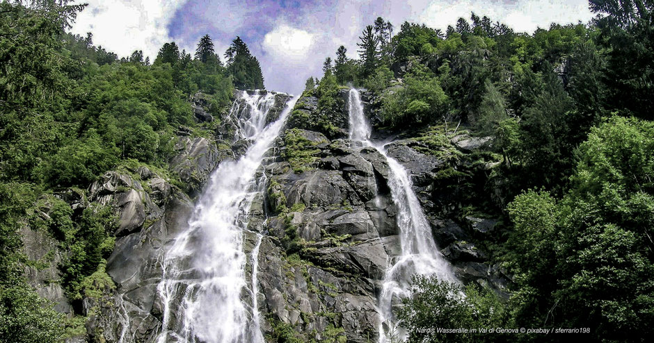 Wasserfall Adamello Presanella, Wasserfälle Trentino, Jugendreisen, Reisegruppen, Gruppenreisen, Wanderreisen, Seniorenreisen, Naturjuwele, Naturjuwel, Südalpen, Nardis Wasserfall, Gardasee, Molvenosee, Madonna di Campiglio, Gletscher Südalpen, Brenta