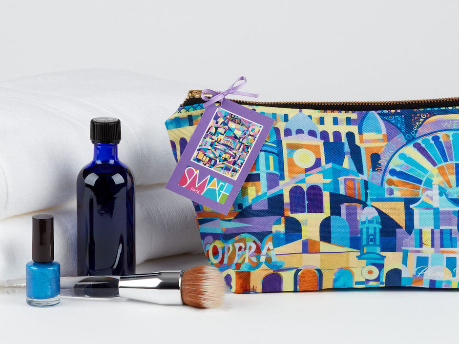 Architectural patterned colourful wash bag