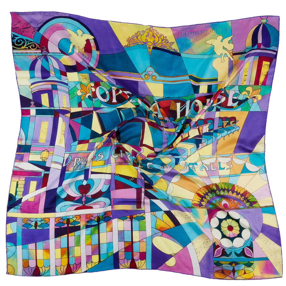 Opera inspired designer silk scarf