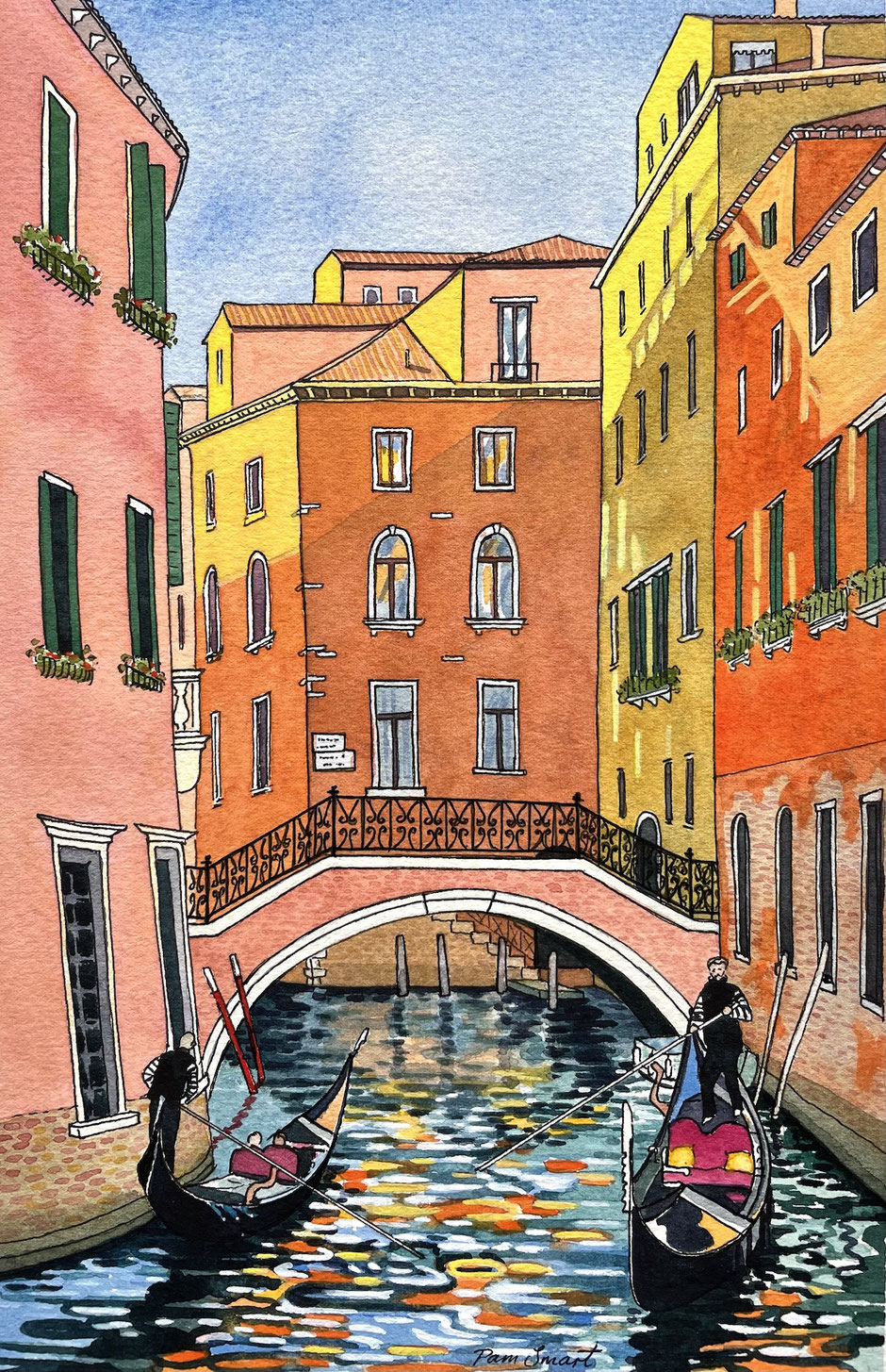 Classic canal view of Gondolas, Venice