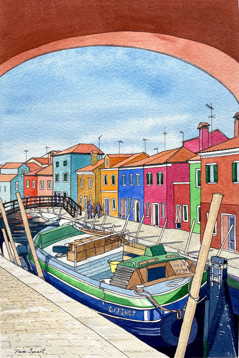 Working Barge on the canals of Burano, Venice,