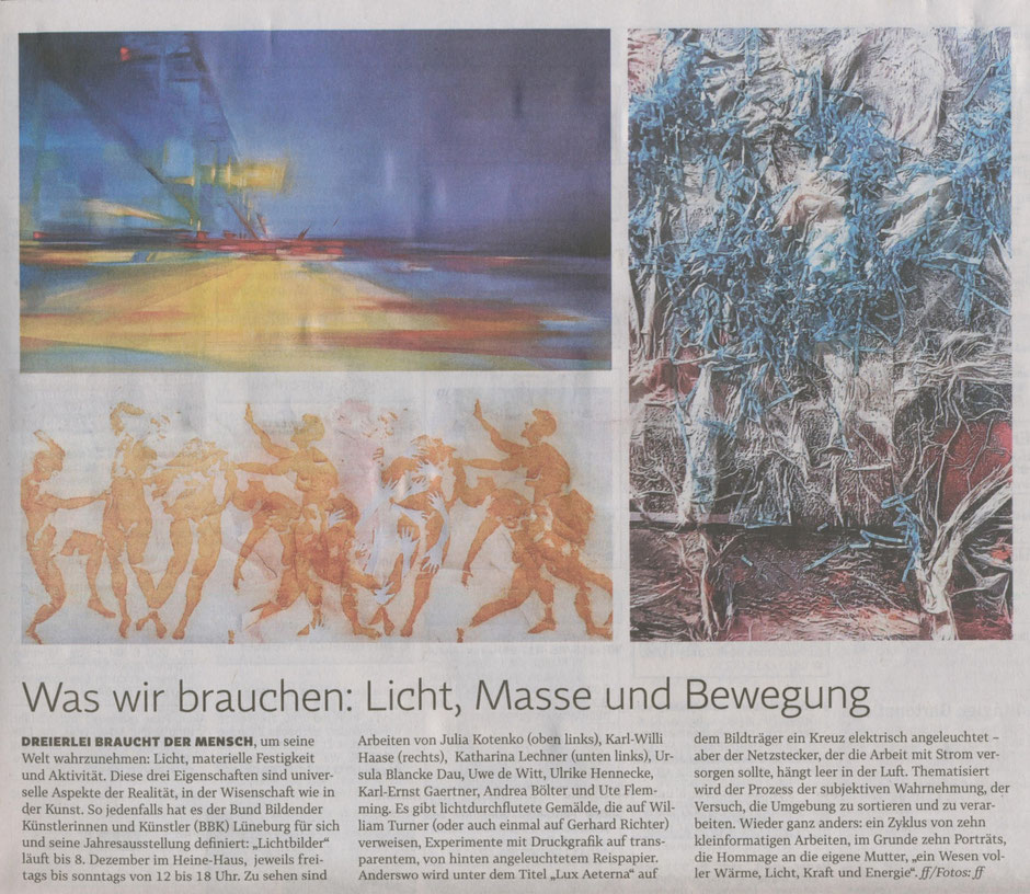 Zeitungsartikel aus der Lüneburger Landeszeitung zur Jahresausstellung Lichtblicke des BBK Lüneburg 2025