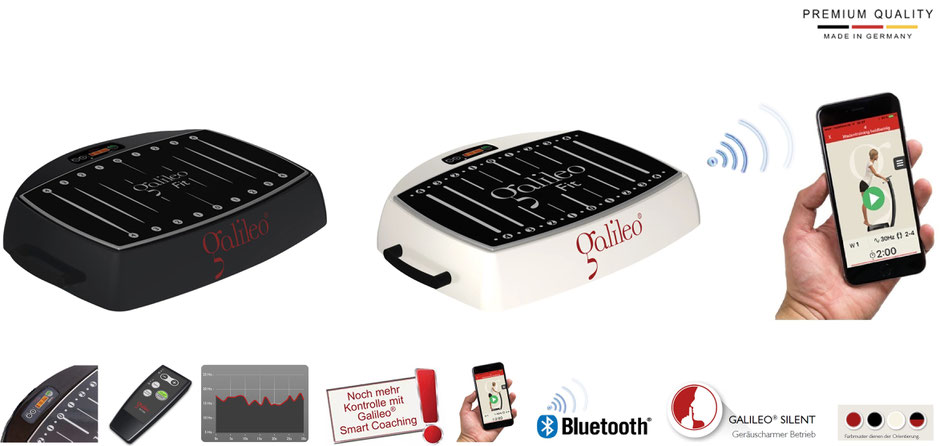 Vergrößern: Klick! Vibrationsplatte Galileo Fit Base in schwarz und weiß. Inklusive Galileo Training App mit Bluetooth-App-Steuerung, Wobbelfernbedienung, Wobbelfunktion, Smart-Coaching, Silentfunktion u.v.m...