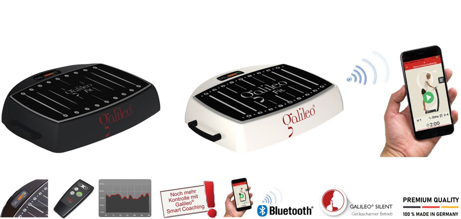 Vergrößern: Klick! Vibrationsplatte Galileo Fit Base in schwarz und weiß. Inklusive Galileo Training App mit Bluetooth-App-Steuerung, Wobbelfernbedienung, Wobbelfunktion, Smart-Coaching, Silentfunktion u.v.m...