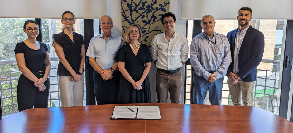 L-R: Dr Ing Anthea Agius Anastasi, Dr Sophie Briffa, Pro-Rector Prof Joseph M Cacciottolo, Ms Antonella Vassallo, Mr Jake Bonello, Prof. Louis F Cassar, Mr Ede Kossári-Tarnik