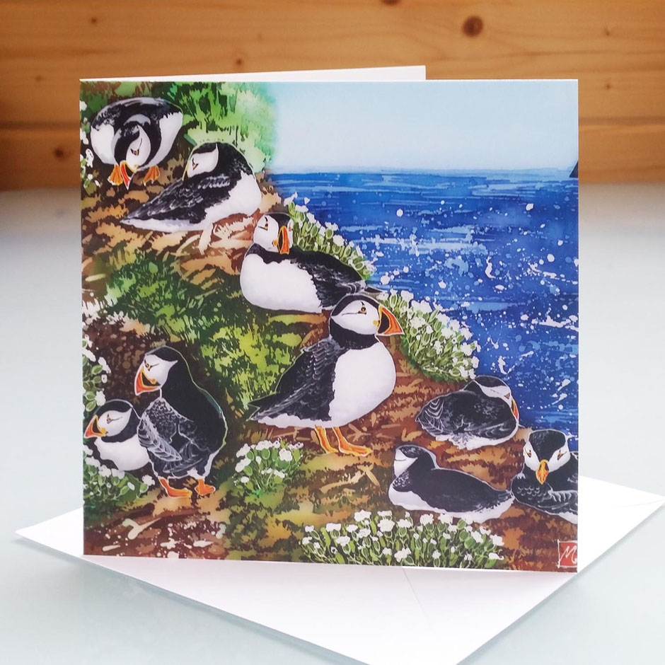 the wick skomer island puffins art card