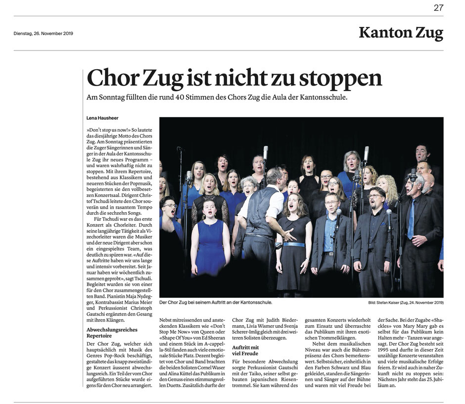 Zuger Zeitung, 26.11.2019, Lena Hausheer