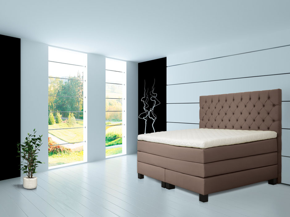 Boxspringbett mit Kopfteil in Chesterfield Optik