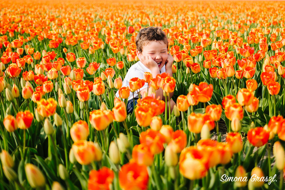 orange tulips boy Voorhout photography