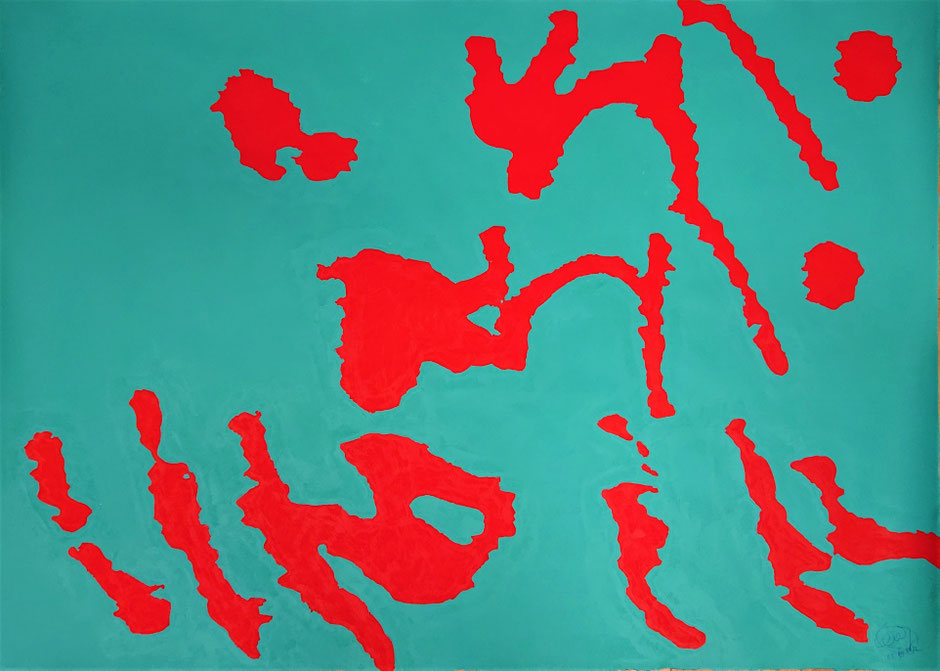 "Wir Fische" (2023) Sennelier Abstract acrylic ink on 140 g/m² You Gampi universal paper. 140 cm x 100cm