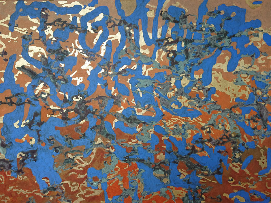 Where We Became We (2018) Oil and gold leaf on canvas. 70 x 90 cm