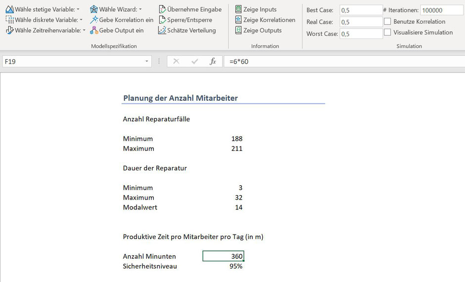 Simulation Multiplikation Modell MC FLO Excel