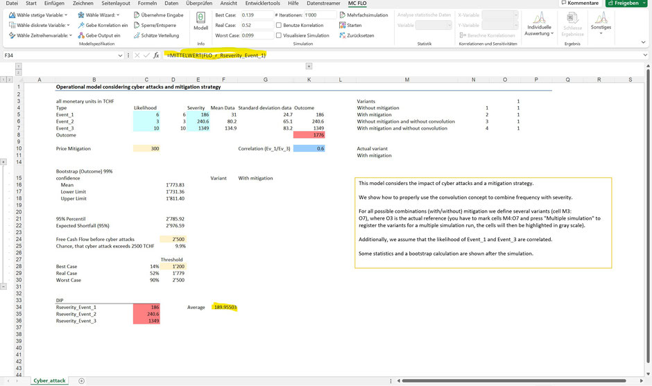 Monte Carlo simulation Excel decision information package MC FLO