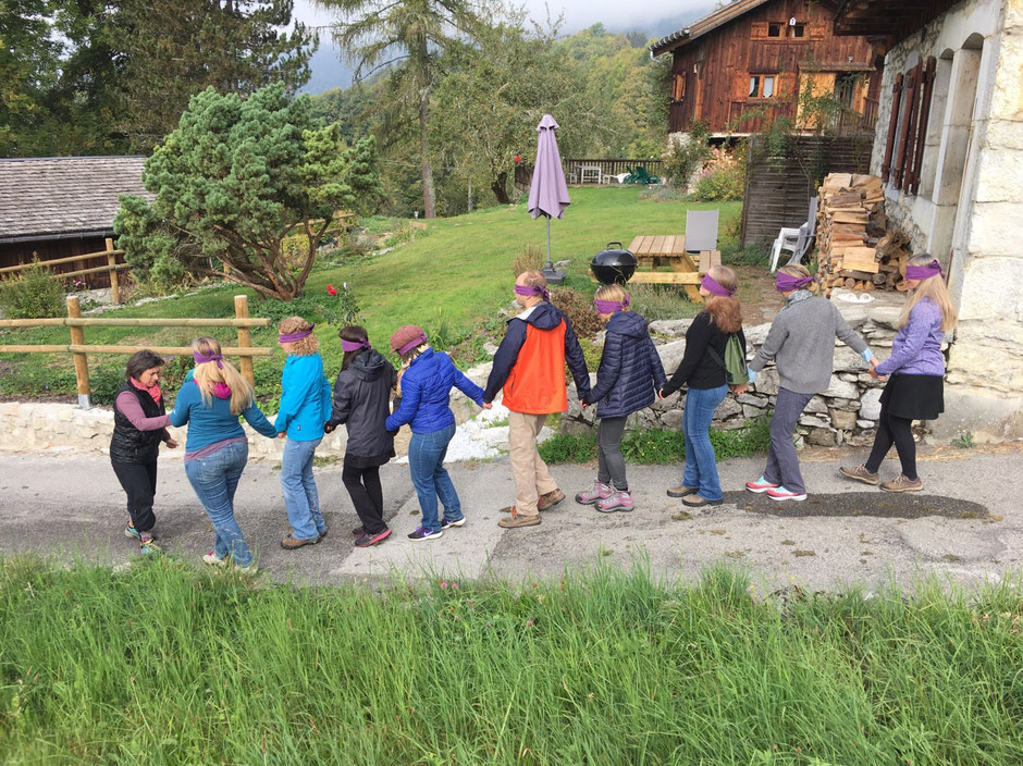 blindfold walk during alps to alaska france event 2018