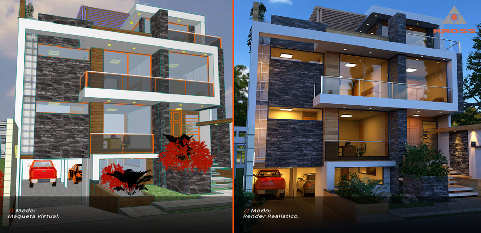 Maqueta virtual y render Kross Arquitectos