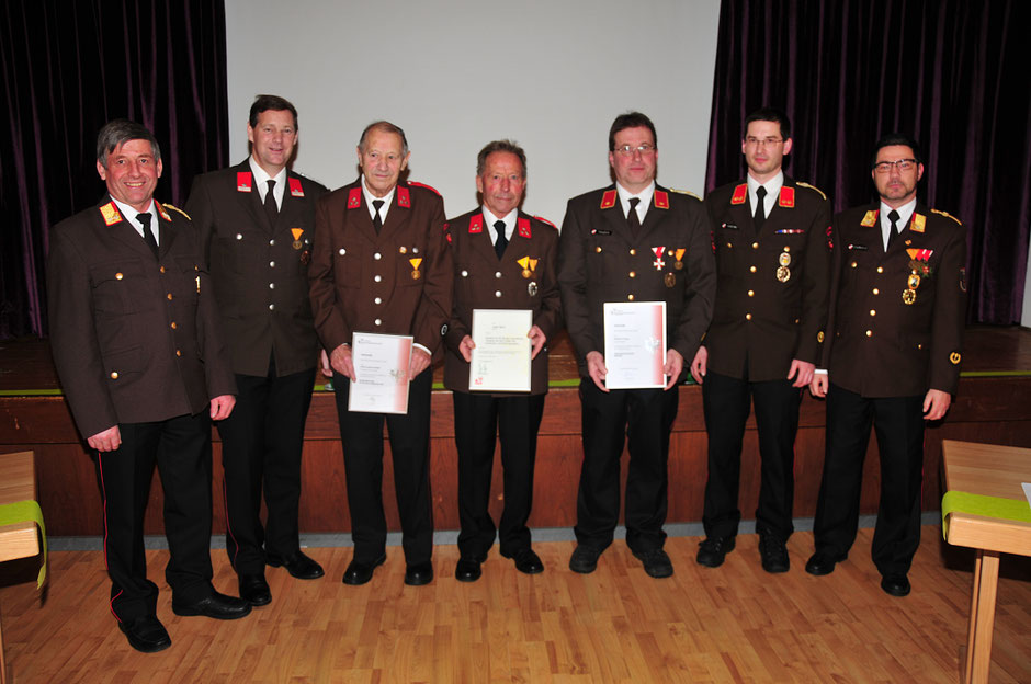 v.l.: BFKSTV BR Lorenz Neuner, BGM LM Hansjörg Peer, HFM Ferdinand Peer, HFM Josef Motz, BI Martin Tanzer, OBI Georg Crepaz, AK ABI Ing. Walter Stockner