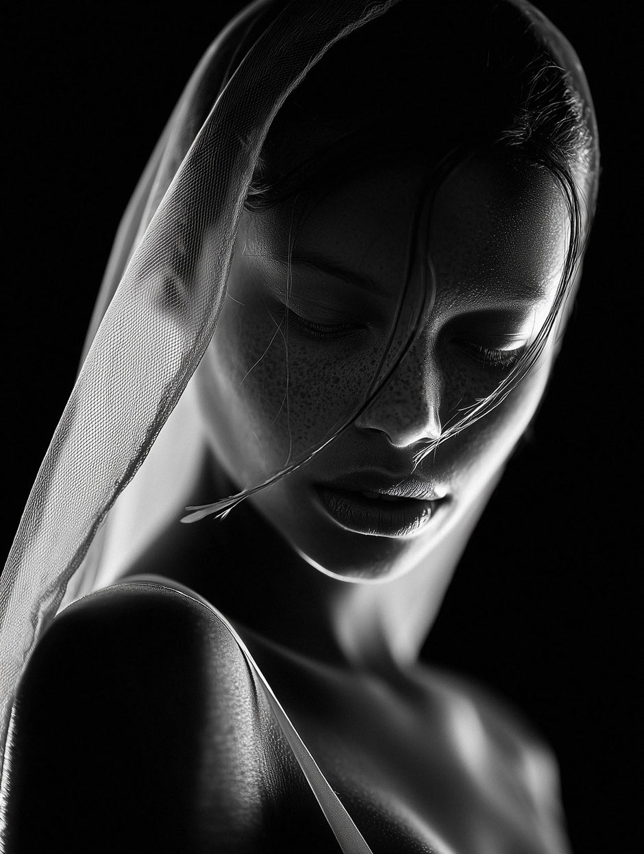 Black and white portrait image of a young beautiful woman by Martin Boelt Photography