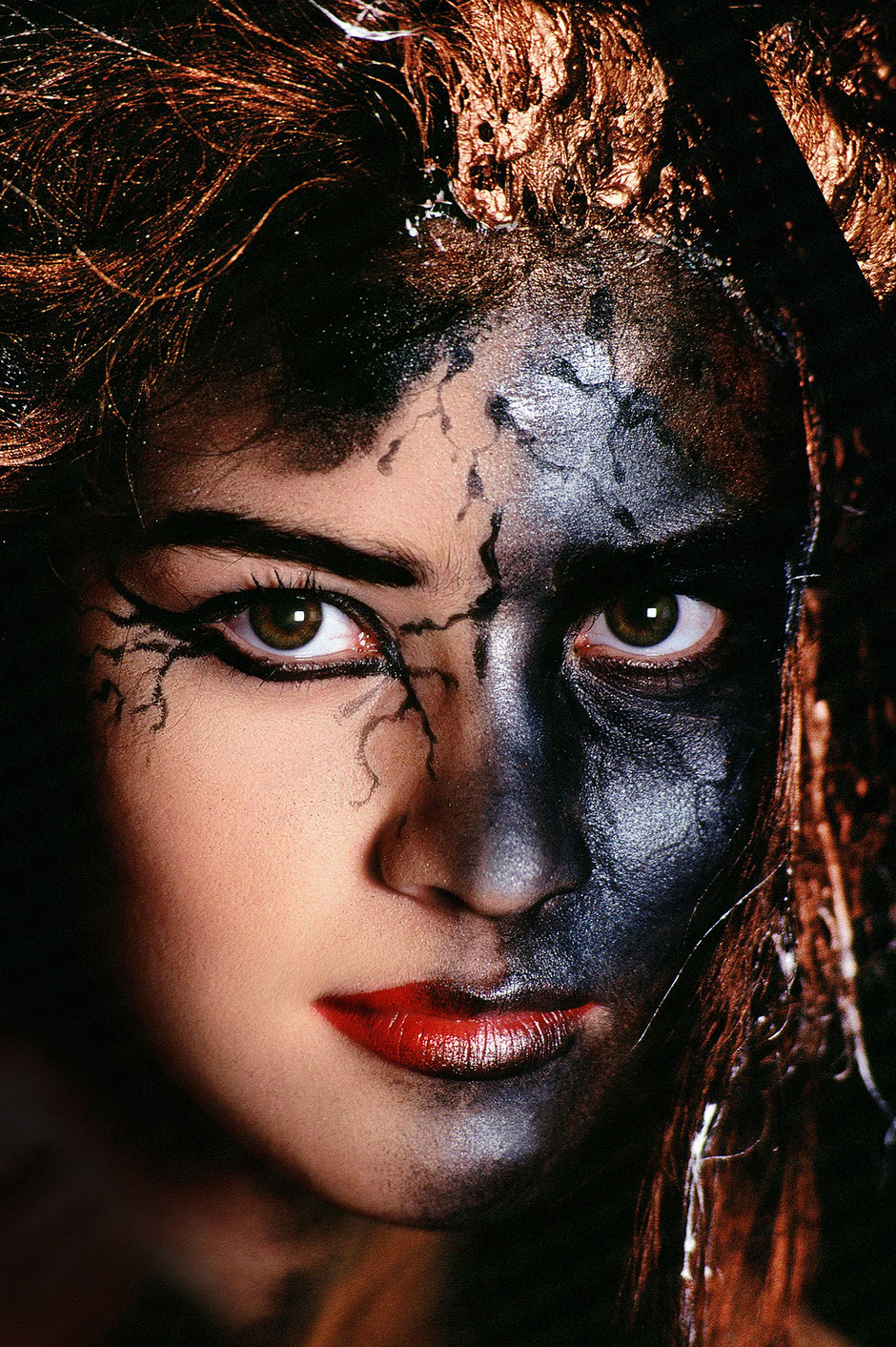 Model with fancy Make Up and body art painting by artist Beat Frutiger