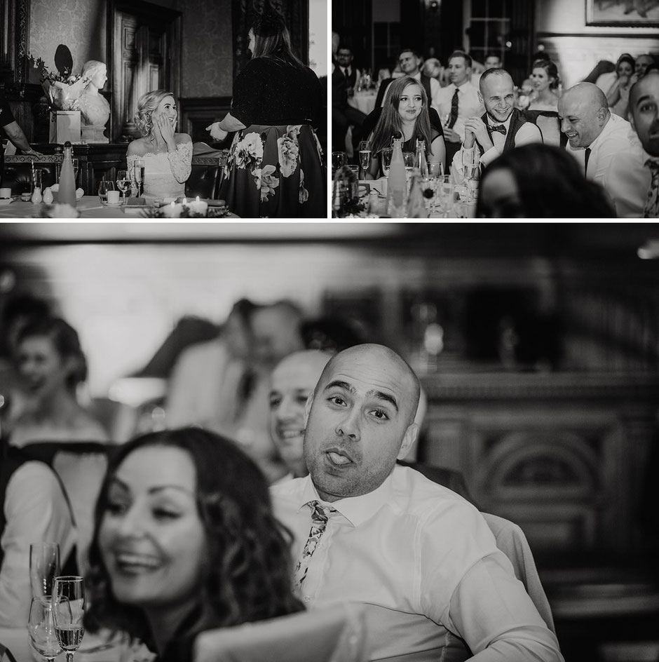 black and photographs taken during wedding day speeches