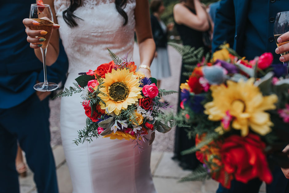 colourful bridal bouquet with sunflowers