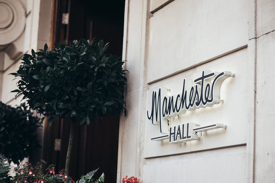 Manchester Hall Sign on the outside of the building