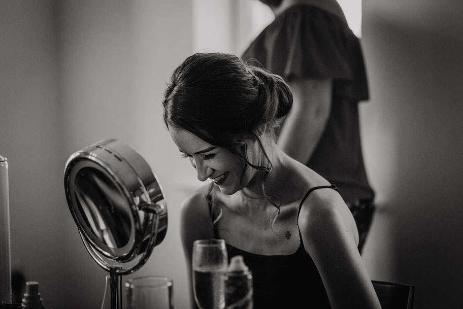 bride during bride prep before getting married in lancashire