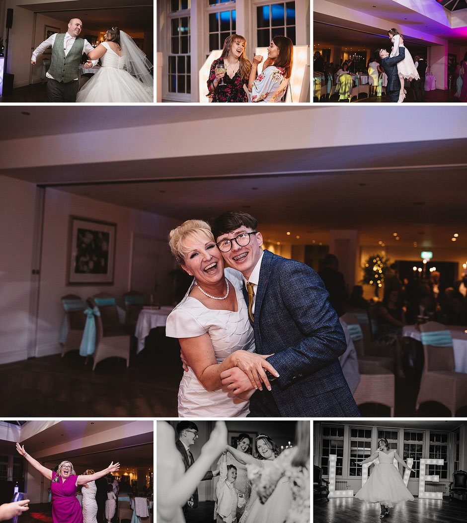 A collage of a wedding party at Mitton Hall