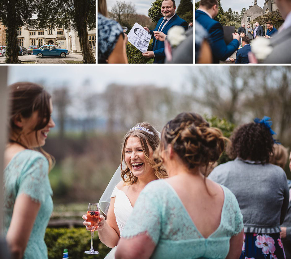 a collection of colour photographs showing candid moments at a Mitton Hall Wedding