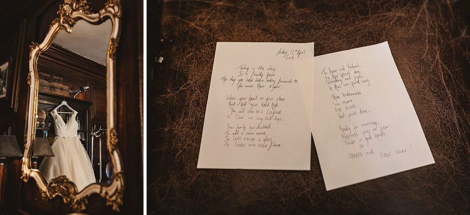 the reflection of a brides dress and a poem her friend wrote for her