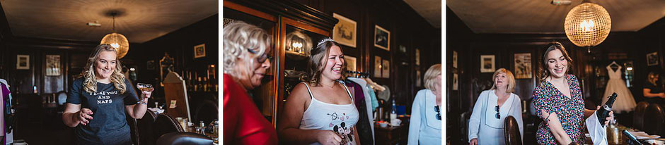 a bride and her bridesmaids during bridal preparations at MItton Hall