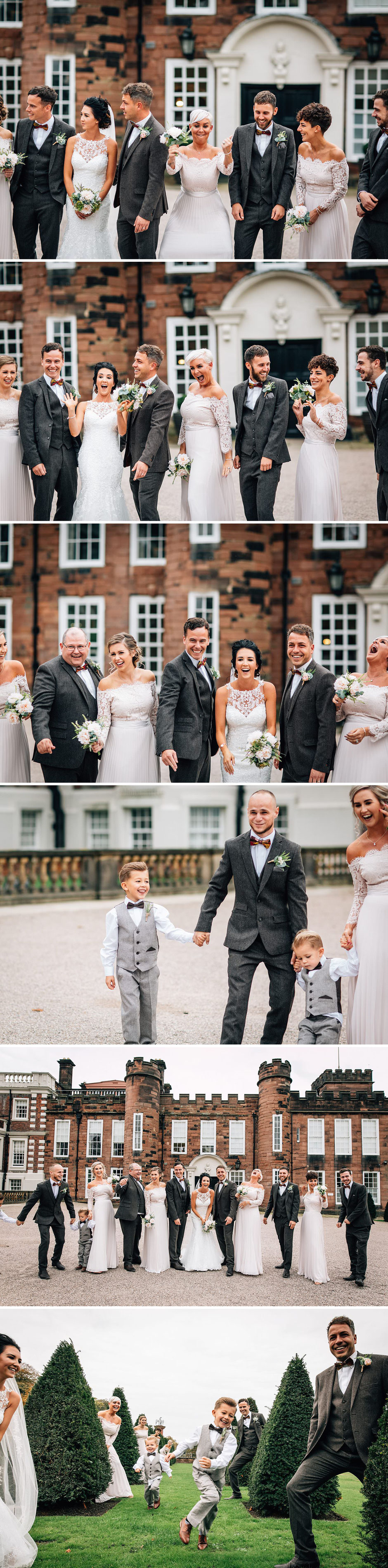 fun photographs of bridal and groom party posing