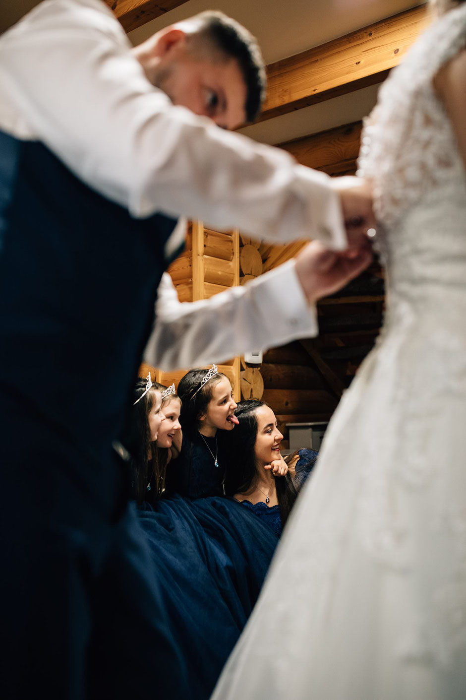 a photo of some bridesmaids pulling silly faces for a photograph
