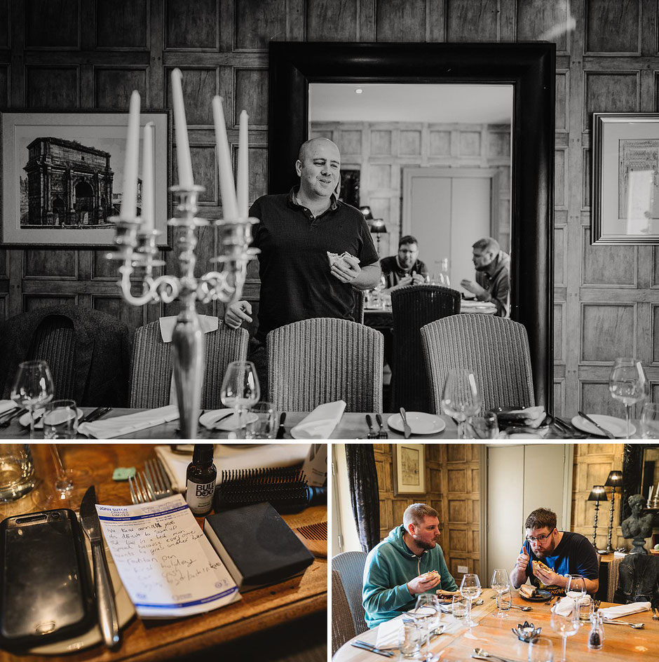 a groom and his best men during preparations at Mitton Hall